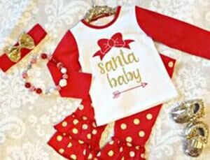 Unbranded Girls PJs Pajamas Set Santa Baby Polka Dot Ruffle Bell Bottoms Sz L